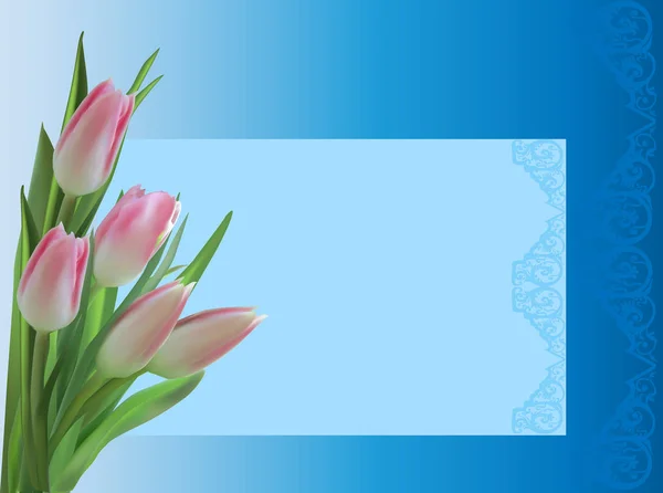 Flores de tulipán rosa sobre fondo azul — Vector de stock