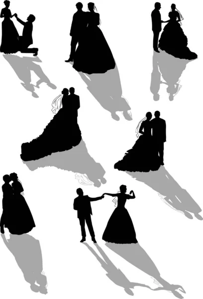 七对有阴影的婚礼夫妇 — 图库矢量图片