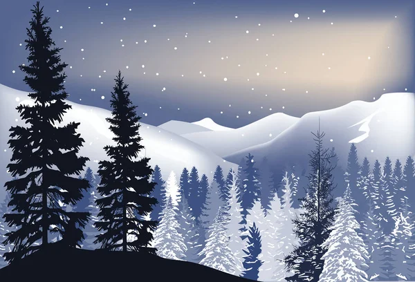 Winter FIR forest in Snow Hills — Stockvector