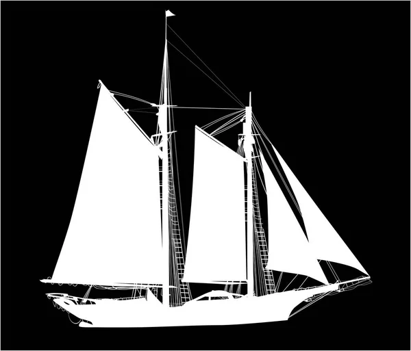 Biała łódź z czterema żaglami — Wektor stockowy