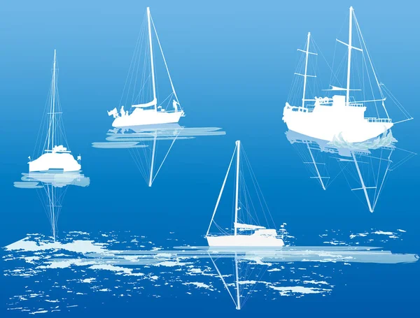 Четыре силуэта корабля на синем фоне — стоковый вектор