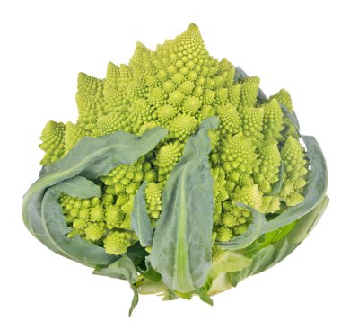 Beyaz arkaplanda yeşil Romanesco brokoli izole edilmiş