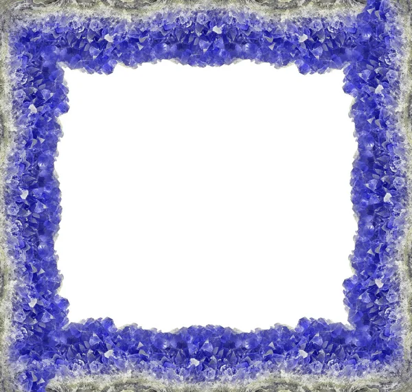 Macro Photo Blue Sapphire Druse Frame Isolated White Background — 图库照片