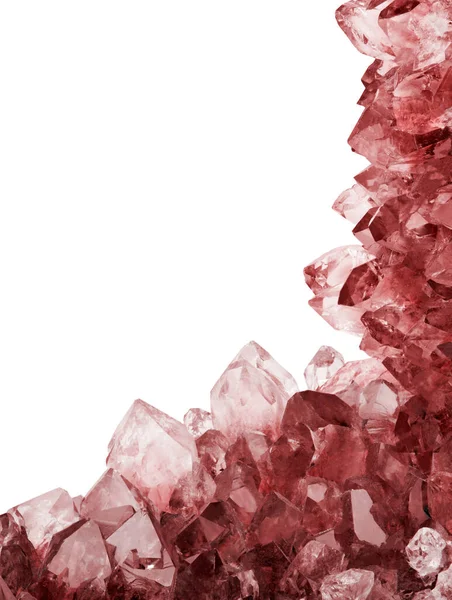 macro photo of red ruby crystals isolated on white background