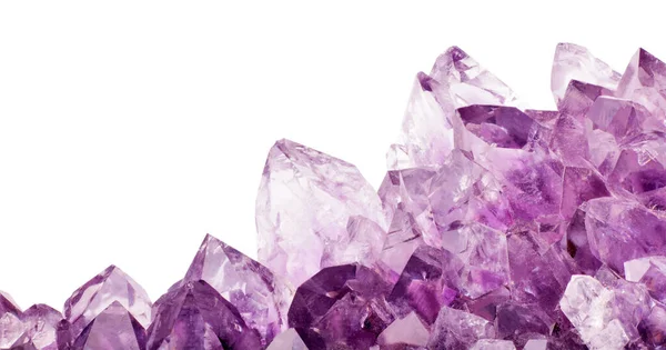 Μακροσκοπική Φωτογραφία Των Κρυστάλλων Lilac Amethyst Που Απομονώνονται Λευκό Φόντο — Φωτογραφία Αρχείου