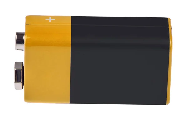 Goldene Und Schwarze Rechteckige Batterie Isoliert Auf Weißem Hintergrund — Stockfoto