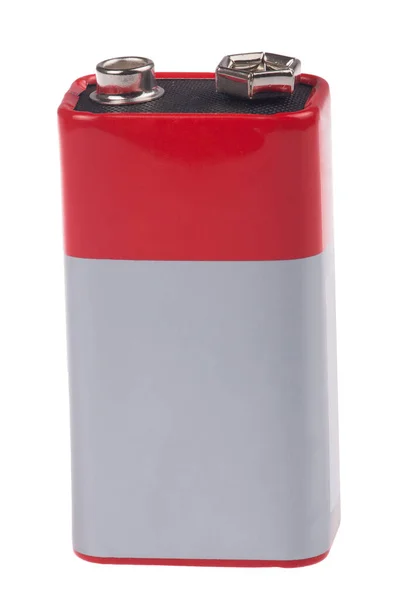 Batterie Rectangulaire Rouge Gris Isolé Sur Fond Blanc — Photo