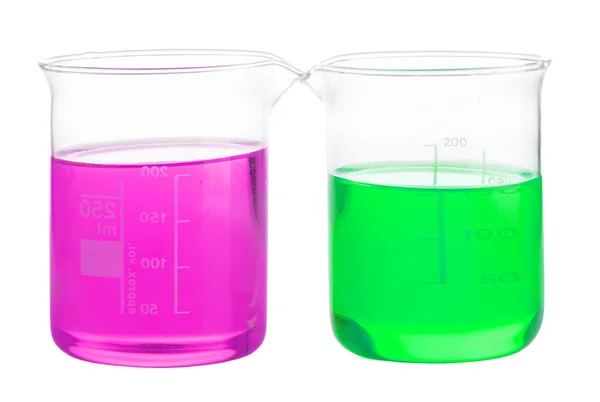 Palloni Con Magenta Liquido Chimico Verde Isolati Fondo Bianco — Foto Stock