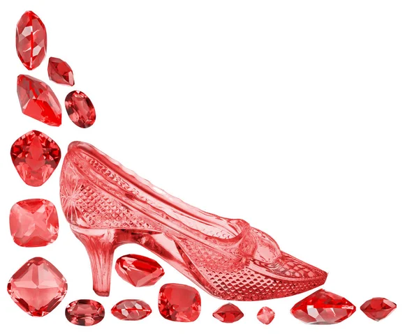 Kırmızı Yakut Köşedeki Kadın Cam Ayakkabısı Beyaz Arka Planda Izole — Stok fotoğraf