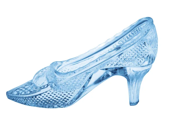 Vrouw Glazen Schoen Met Reflectie Geïsoleerd Zwarte Achtergrond — Stockfoto