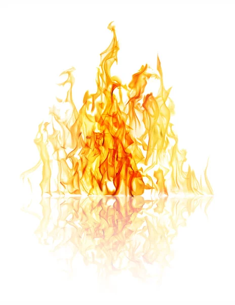 Hohe Gelbe Flamme Isoliert Auf Weißem Hintergrund — Stockfoto