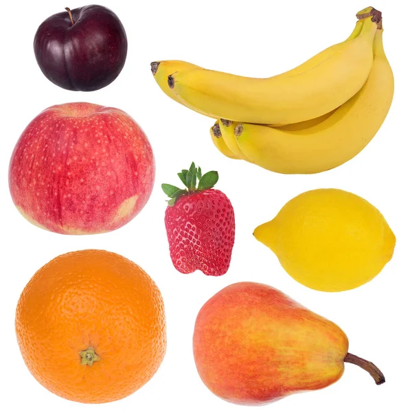 Set Ripe Fruits Isolated White Background — Stock Photo, Image