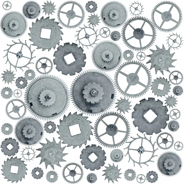 Background Old Steel Gears Isolated White — Zdjęcie stockowe