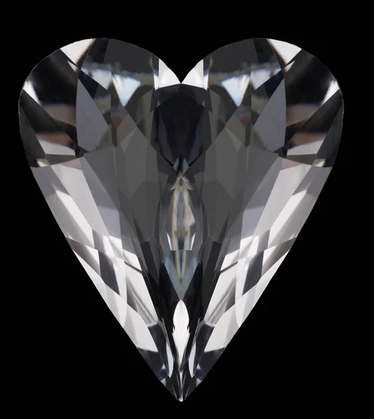 Grande Diamante Forma Cuore Isolato Sfondo Nero — Foto Stock