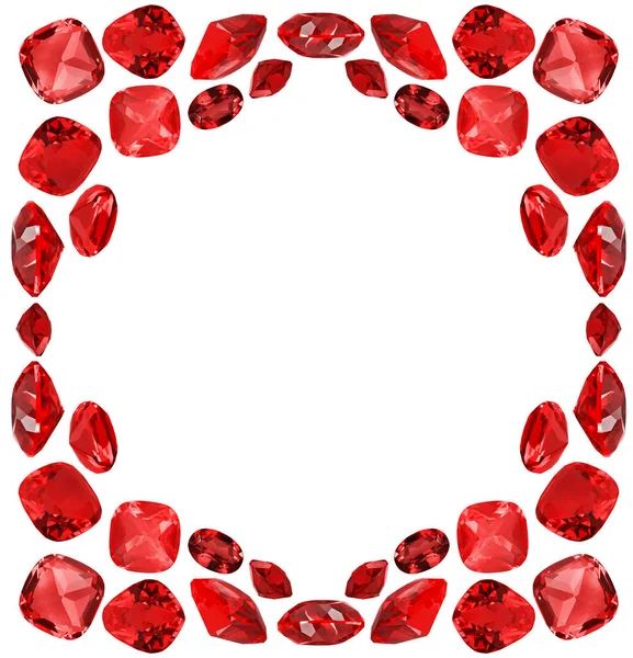 Ramka Czerwonych Kamieni Rubinowych Izolowane Białym Tle — Zdjęcie stockowe