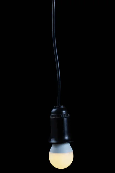 Lámpara Eléctrica Led Luminiscente Receptáculo Aislado Sobre Fondo Negro — Foto de Stock