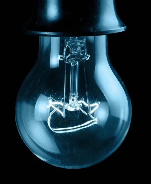 Lámpara Eléctrica Incandescente Luminiscente Receptáculo Aislado Sobre Fondo Negro — Foto de Stock