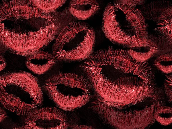 Fond Sans Couture Des Lèvres Rouges Empreinte Isolé Sur Noir — Photo