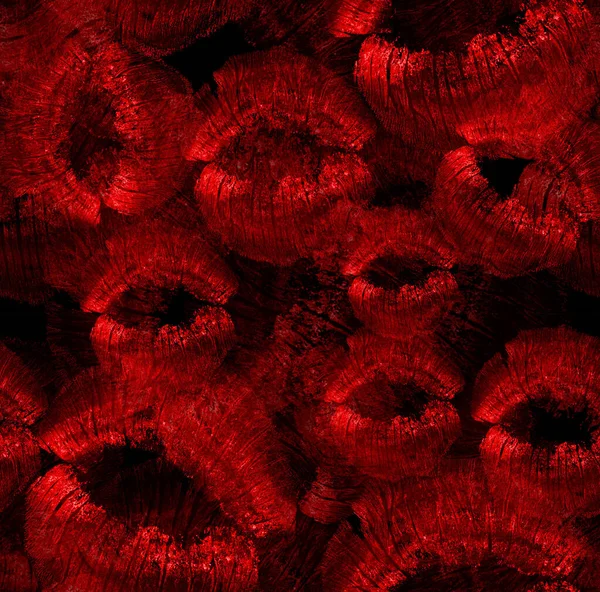 Sömlös Bakgrund Från Röda Läppar Avtryck Isolerad Svart — Stockfoto