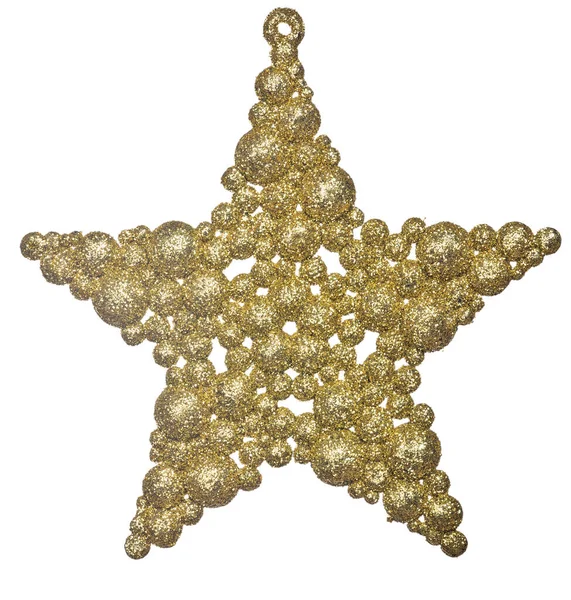 Gold New Year Tree Star Decoration Isolated White Background — Stock Photo, Image
