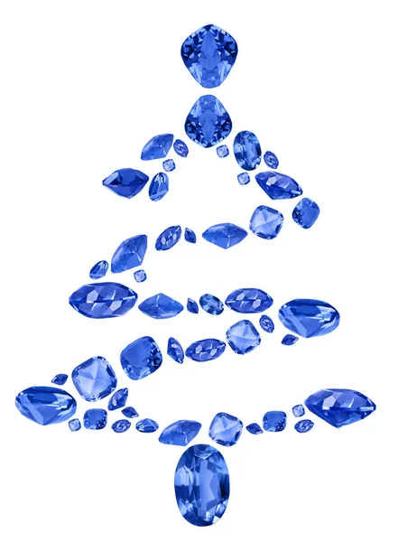 Fir Tree Blue Sapphire Gems Isolated White Background — Stock Photo, Image