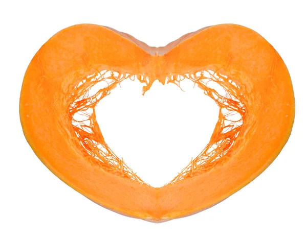 Símbolo Forma Corazón Una Pieza Calabaza Naranja Aislada Sobre Fondo — Foto de Stock