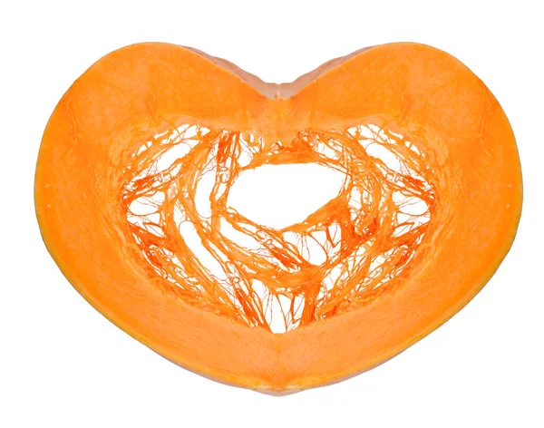 Símbolo Forma Corazón Una Pieza Calabaza Naranja Aislada Sobre Fondo — Foto de Stock