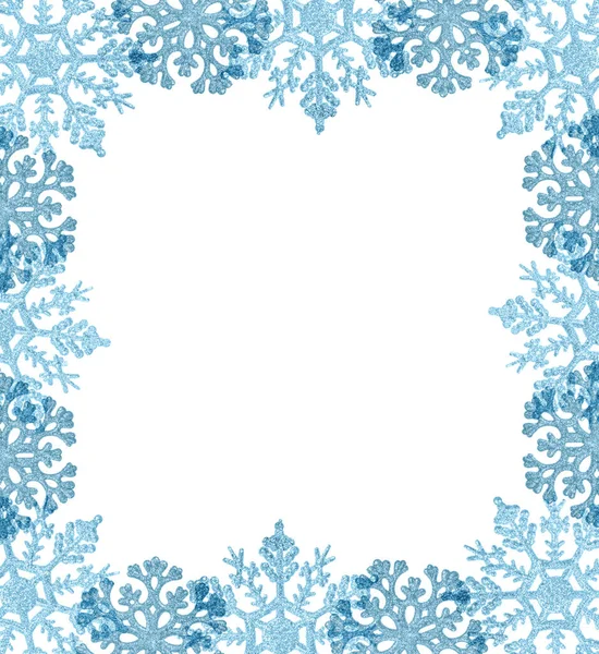 在白色背景上隔离的浅蓝色雪花框架 — 图库照片