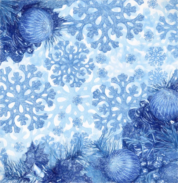 Décoration Noël Bleue Sur Fond Flocon Neige — Photo