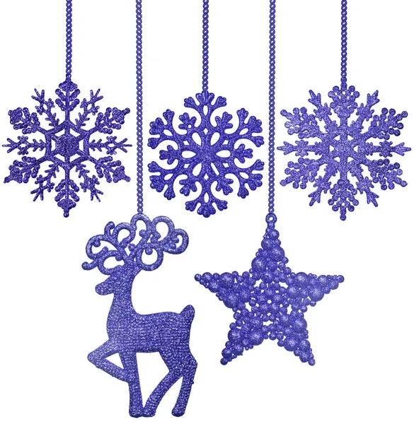 Set Five Blue Christmas Decorations Isolated White Background — Stock Photo, Image