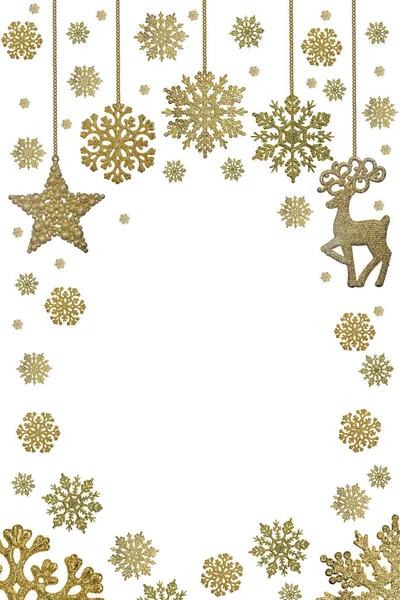 Rahmen Aus Goldenem Weihnachtsschmuck Isoliert Auf Weißem Hintergrund — Stockfoto