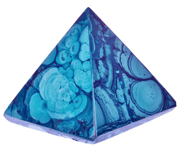 Piramide Malachite Blu Isolata Sfondo Bianco — Foto Stock