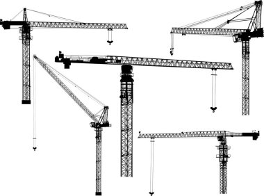 Beyaz arkaplanda izole edilmiş vinçlerle illüstrasyon