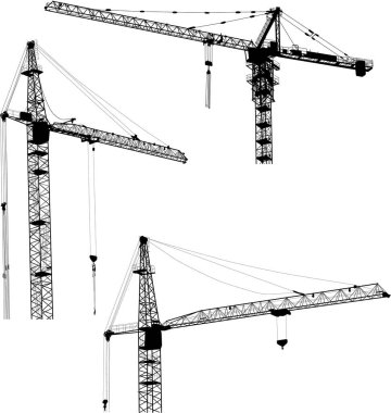 Beyaz arka planda izole edilmiş endüstriyel vinçlerle resimler