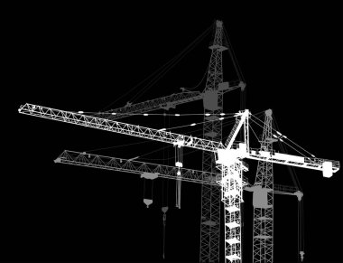 Siyah arkaplanda izole edilmiş vinçlerle resimler