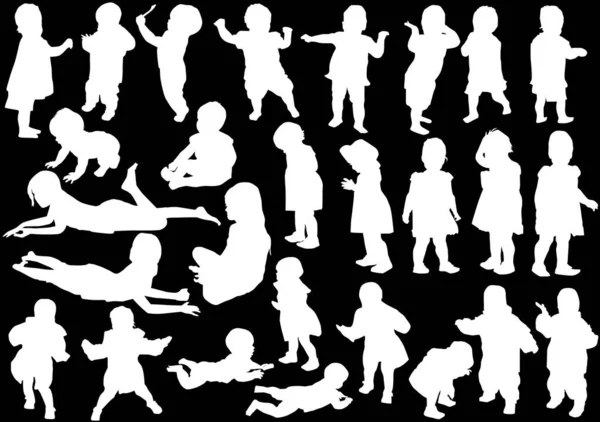 Illustration Mit Kindersilhouetten Sammlung Isoliert Auf Schwarzem Hintergrund — Stockvektor