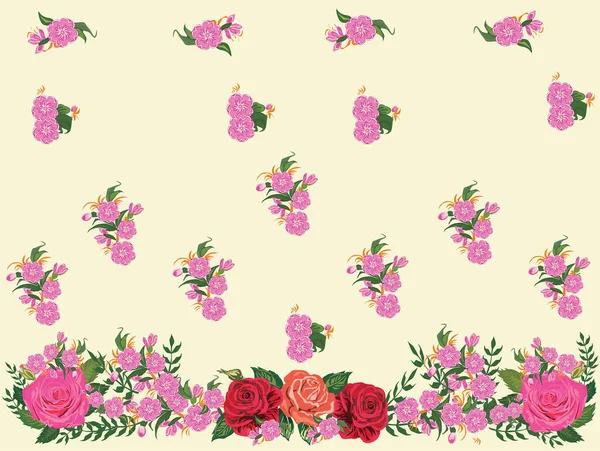 Illust Różowymi Kwiatami Jasnożółtym Tle — Wektor stockowy