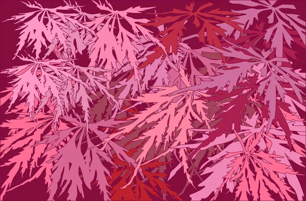 Illustratie Met Roze Gebladerte Geïsoleerd Rode Achtergrond — Stockvector