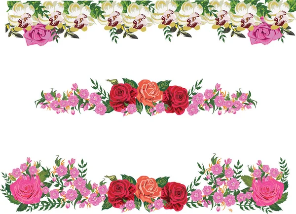Illustratie Met Roze Roos Bloemen Decoraties Witte Achtergrond — Stockvector