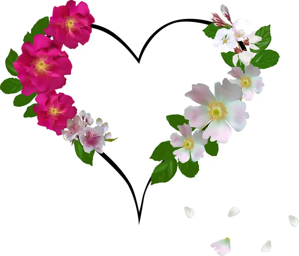 白い背景に孤立した花びらや花弁からハートシンボルのイラスト — ストックベクタ