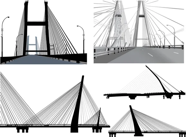 用白色背景中孤立的桥梁集合来说明 — 图库矢量图片