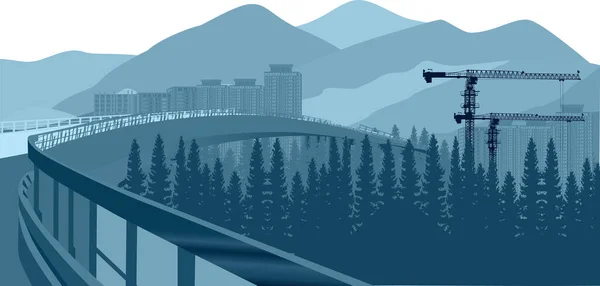 Illustration Mit Brücke Grauen Hügeln — Stockvektor