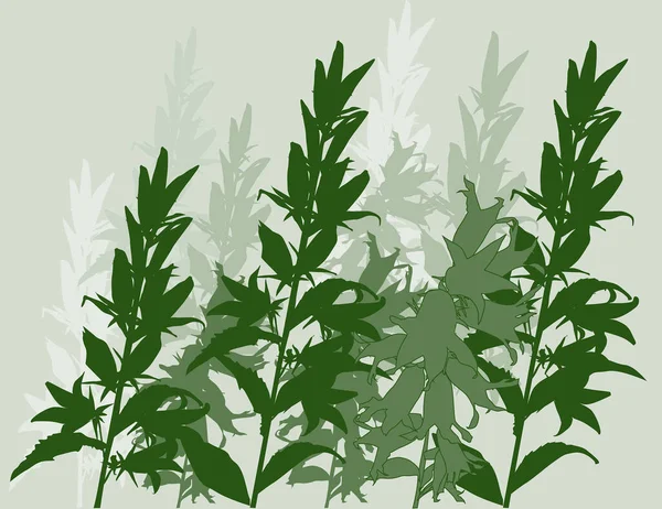 Illustrazione Con Silhouette Fiori Isolato Sfondo Verde — Vettoriale Stock