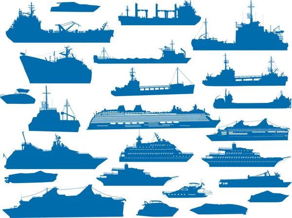 Απεικόνιση Συλλογή Σιλουετών Πλοίων Που Απομονώνονται Λευκό Φόντο — Διανυσματικό Αρχείο