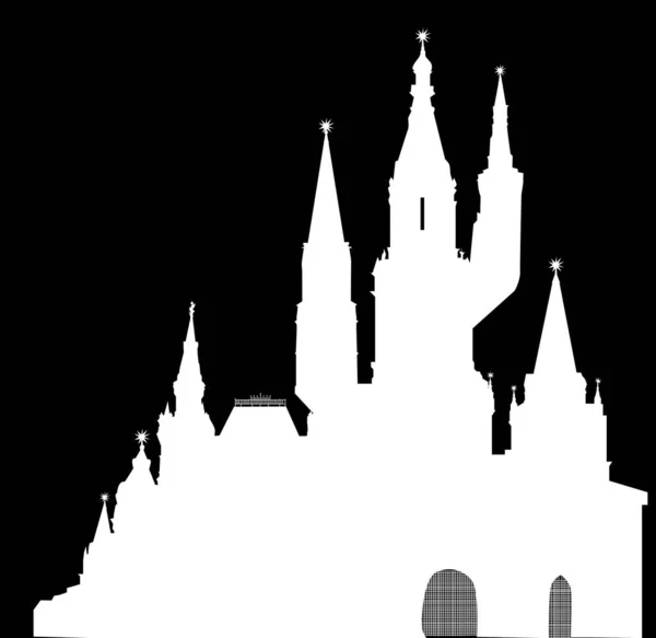 Illustration Avec Silhouette Château Isolé Sur Fond Noir — Image vectorielle