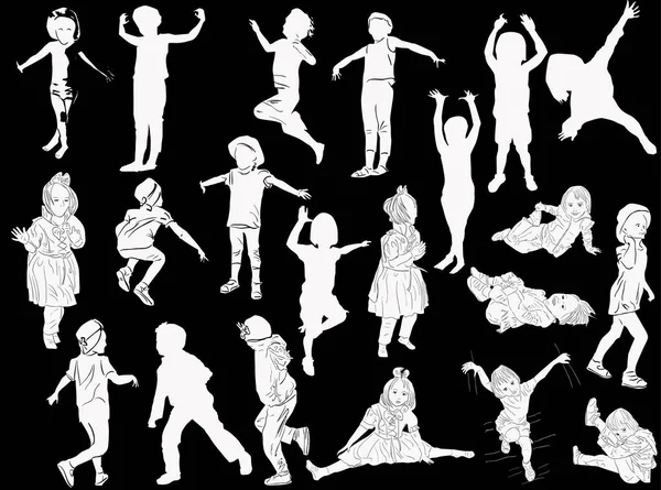 Illustration Avec Silhouettes Enfant Collection Isolée Sur Fond Noir — Image vectorielle