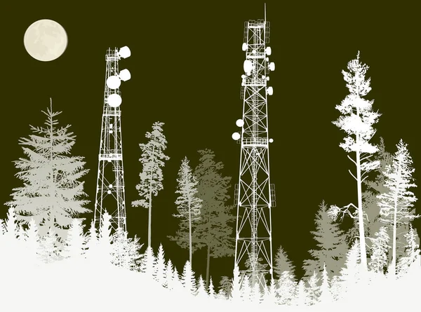 Απεικόνιση Ηλεκτρικό Πύργο Στο Δάσος — Διανυσματικό Αρχείο