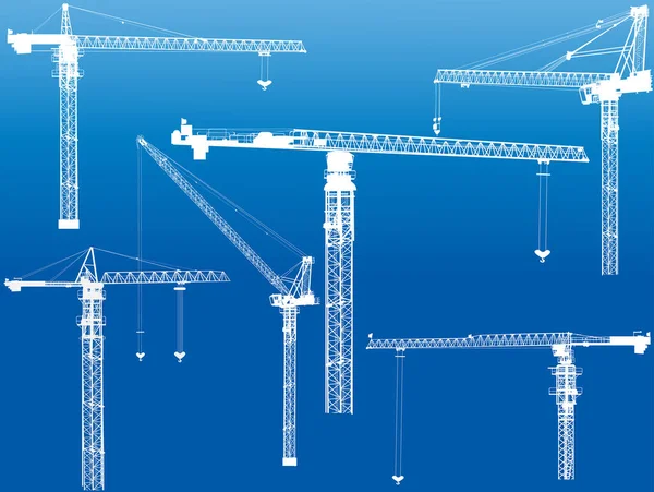 Illustrazione Con Gru Costruzione Sfondo Blu — Vettoriale Stock