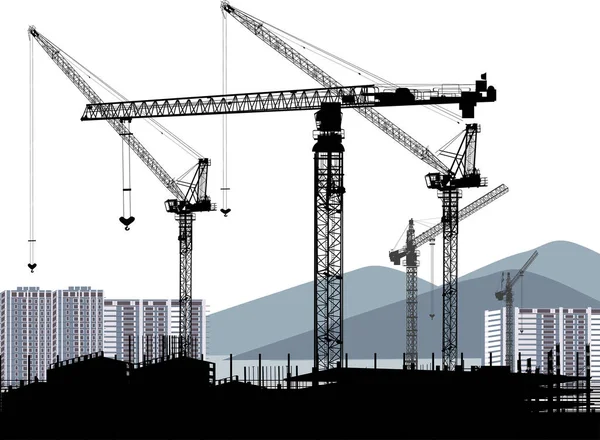 Illustration Tower Cranes Building White Background — Stock Vector