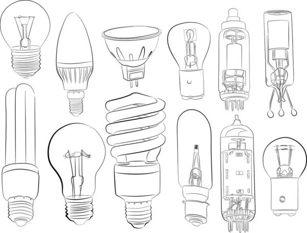 白い背景に電気ランプのスケッチが描かれたイラスト — ストックベクタ